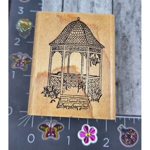 Hampton Art Gazebo Flowers Scene 1992 Rubber Stamp Wood #S50